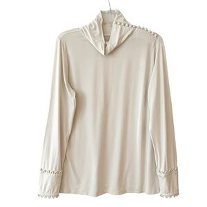 Soft Surroundings Cream Mockneck Top with Button Detail Size Medium